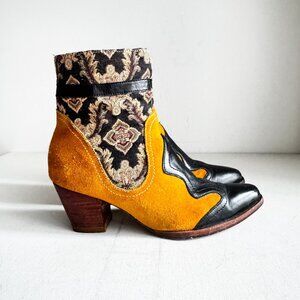Rachel Comey Suede Leather Tapestry Patchowrk Western Booties
